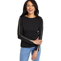 Zippered Long-Sleeve Top