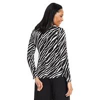 Zippered Long-Sleeve Zebra-Print Top
