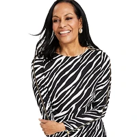 Zippered Long-Sleeve Zebra-Print Top