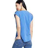 V-Neck Shoulder-Epaulette Cap-Sleeve Top