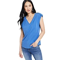 V-Neck Shoulder-Epaulette Cap-Sleeve Top