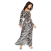 Off-The-Shoulder Zebra-Stripe Maxi Dress