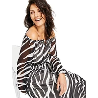 Off-The-Shoulder Zebra-Stripe Maxi Dress
