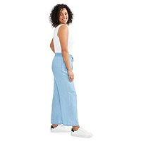 Chambray High-Rise Wide-Leg Pull-On Pants