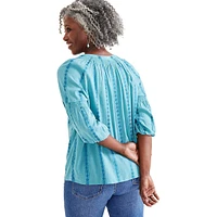 Tonal-Print Smocked-Neckline Top