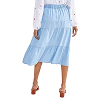 Chambray Tiered Pull-On Skirt