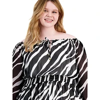 Plus Zebra-Print Off-The-Shoulder Maxi Dress