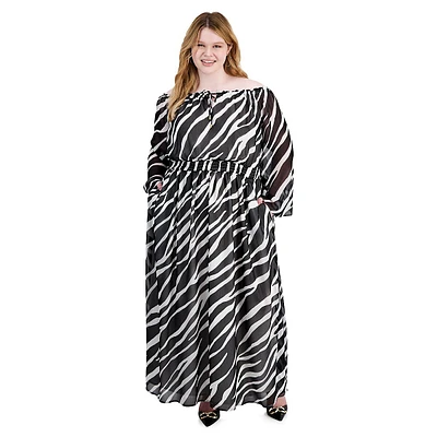 Plus Zebra-Print Off-The-Shoulder Maxi Dress