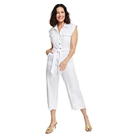 Petite Short-Sleeve Utility-Style Jumpsuit