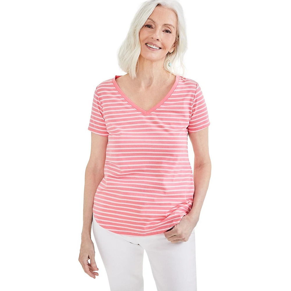 Striped Knit V-Neck T-Shirt