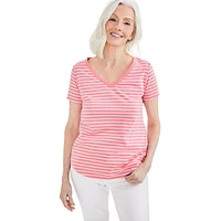 Striped Knit V-Neck T-Shirt