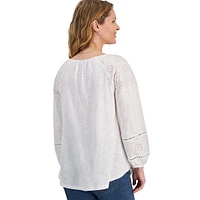 Plus Embroidered Eyelet-Trim Top