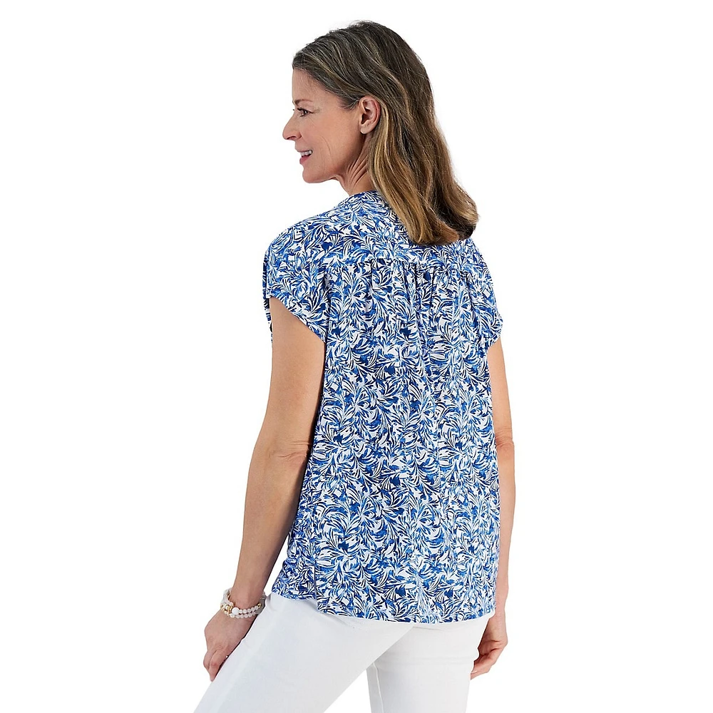 Print Boatneck Short-Sleeve Top