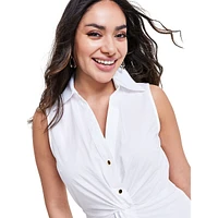 Petite Sleeveless Twist-Front Midi Shirt Dress