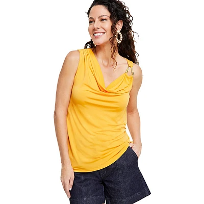 Sleeveless O-Ring Cowlneck Top