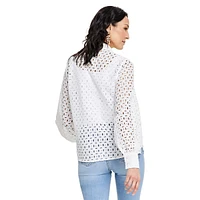 Cotton Tie-Neck Eyelet Blouse