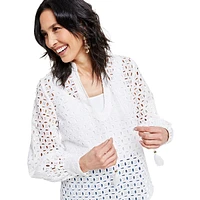 Cotton Tie-Neck Eyelet Blouse