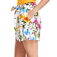 Floral-Print Belted Shorts