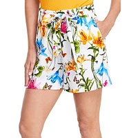Floral-Print Belted Shorts