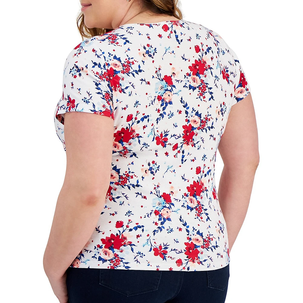 Plus Artful Floral Short-Sleeve Top