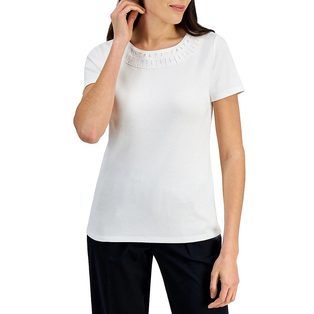 Lace-Trim Short-Sleeve Top