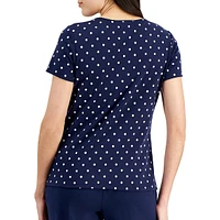 Petite Dot-Print Short-Sleeve Top