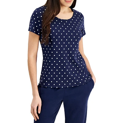 Petite Dot-Print Short-Sleeve Top