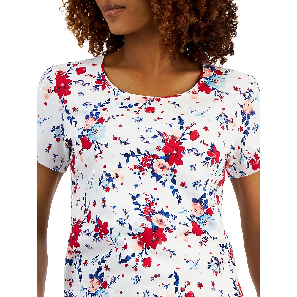 Petite Artful Floral Short-Sleeve Top