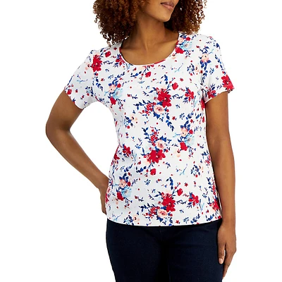 Petite Artful Floral Short-Sleeve Top