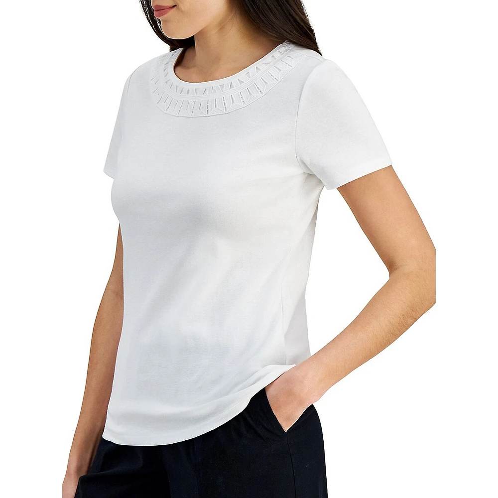 Petite Lace-Trim Short-Sleeve Top