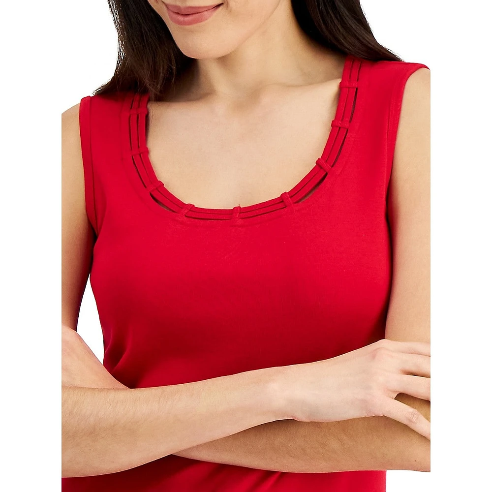 Petite Cutout-Neckline Cotton Tank Top