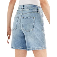 High-Rise Belted Cuffed Denim Shorts
