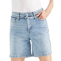 High-Rise Belted Cuffed Denim Shorts