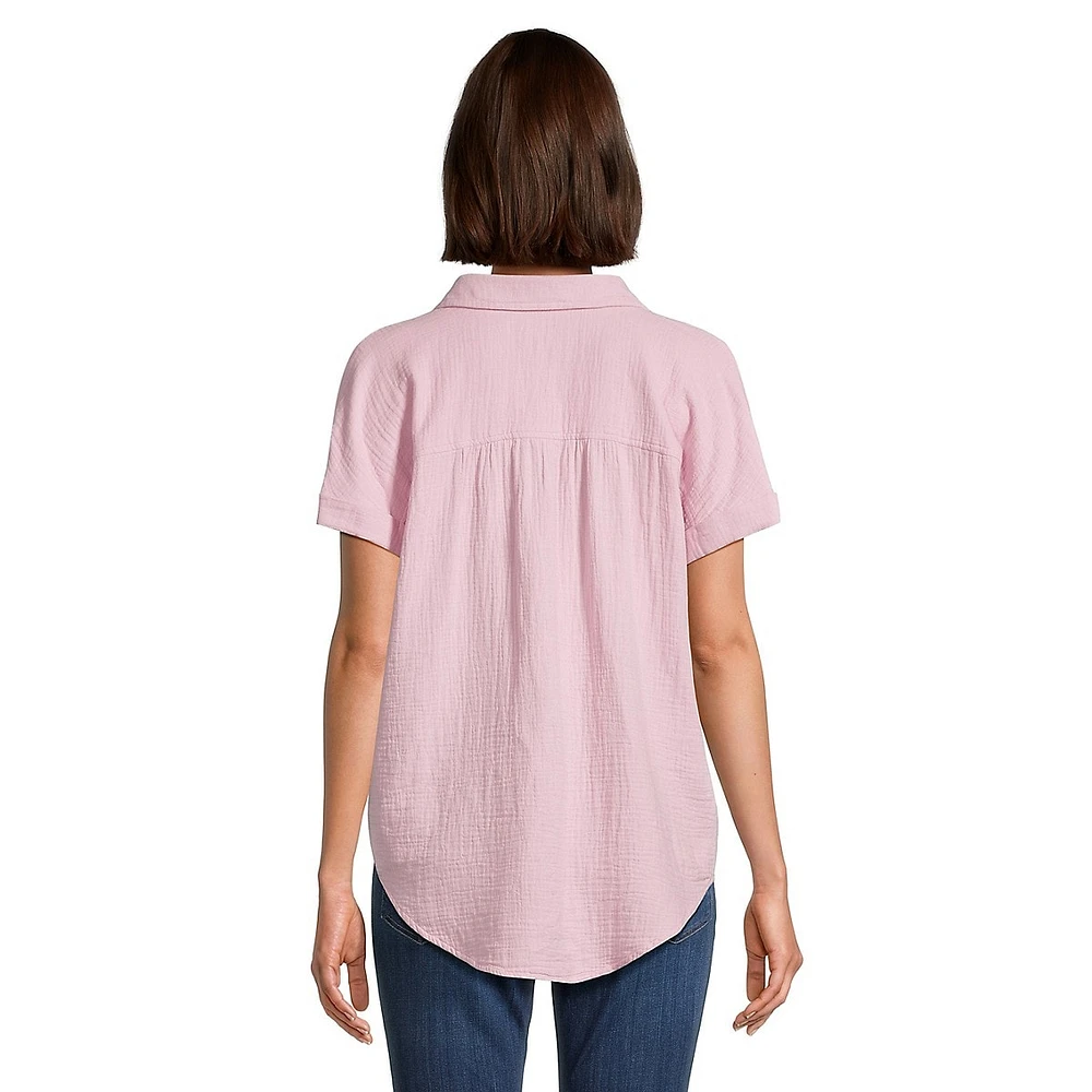 Textured Gauze Collared Top