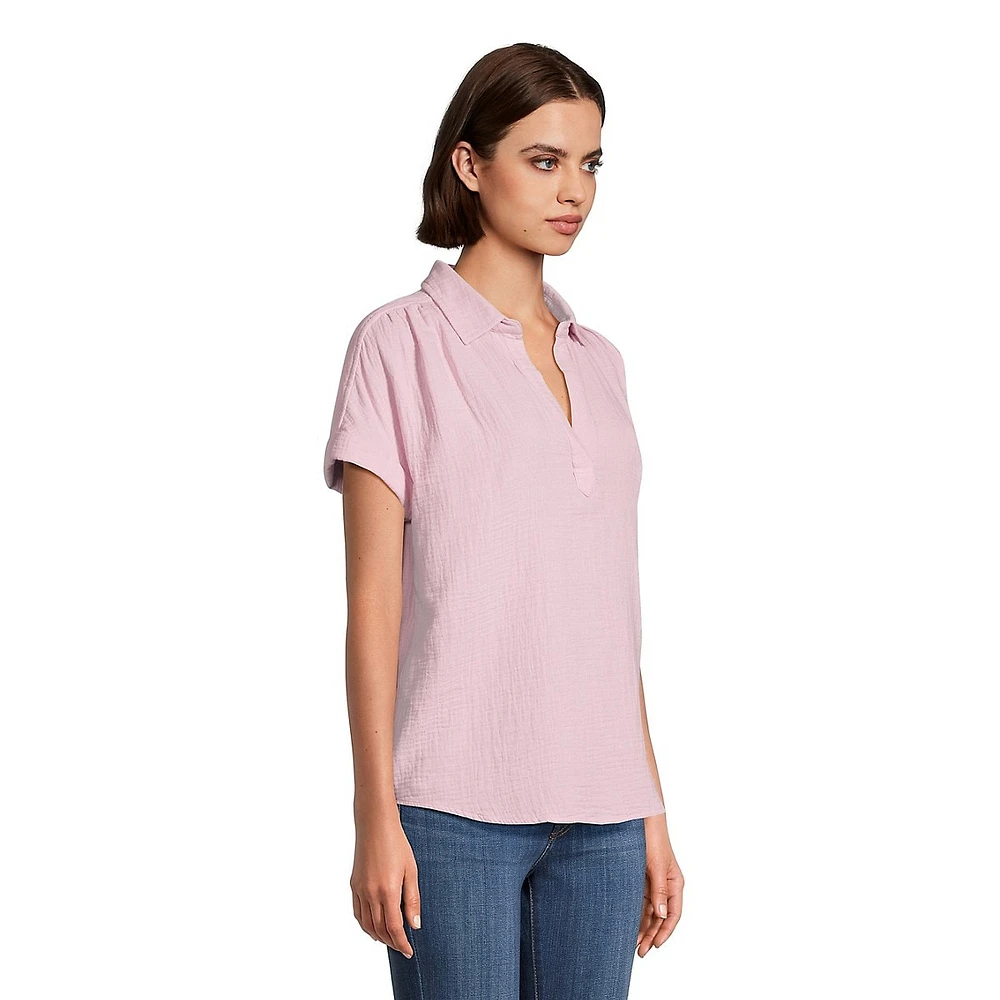 Textured Gauze Collared Top