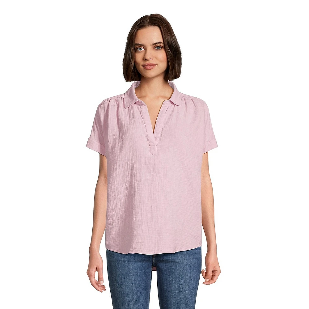 Textured Gauze Collared Top