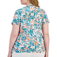 Plus Foliage-Print Short-Sleeve Top