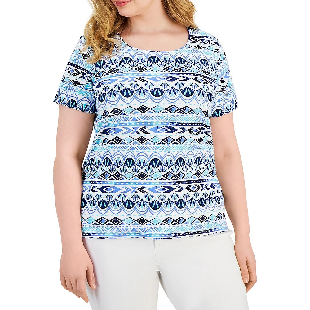 Plus Watercolour Stripe Short-Sleeve Top