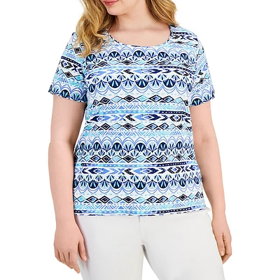 Plus Watercolour Stripe Short-Sleeve Top