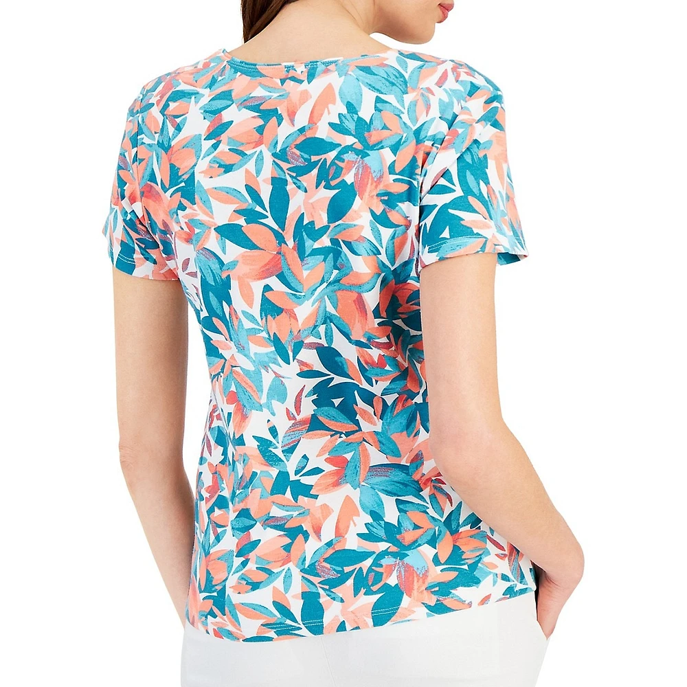 Petite Foliage-Print Scoopneck Top