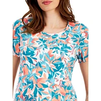 Petite Foliage-Print Scoopneck Top