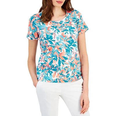 Petite Foliage-Print Scoopneck Top