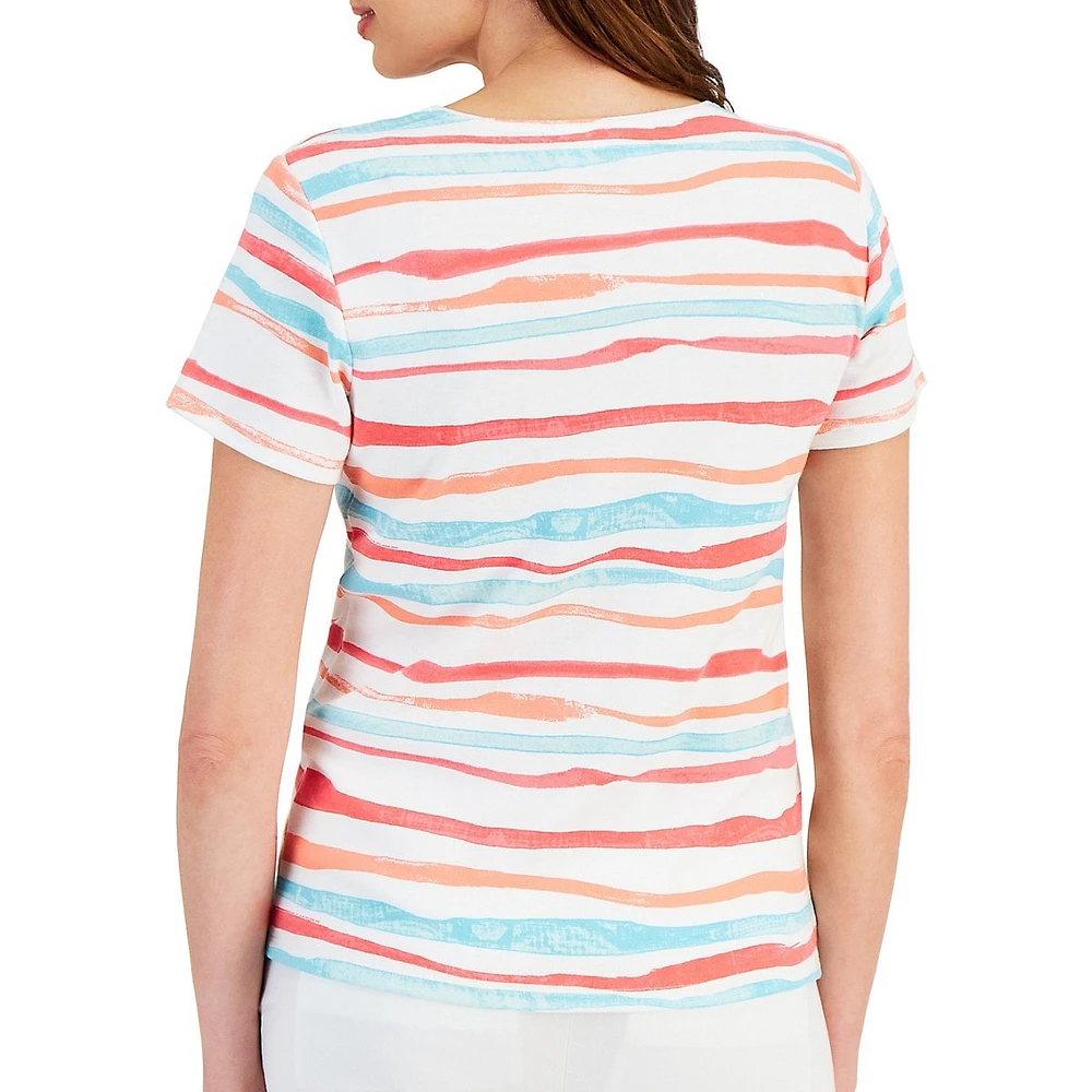 Petite Watercolour Stripe Short-Sleeve Top