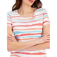 Petite Watercolour Stripe Short-Sleeve Top