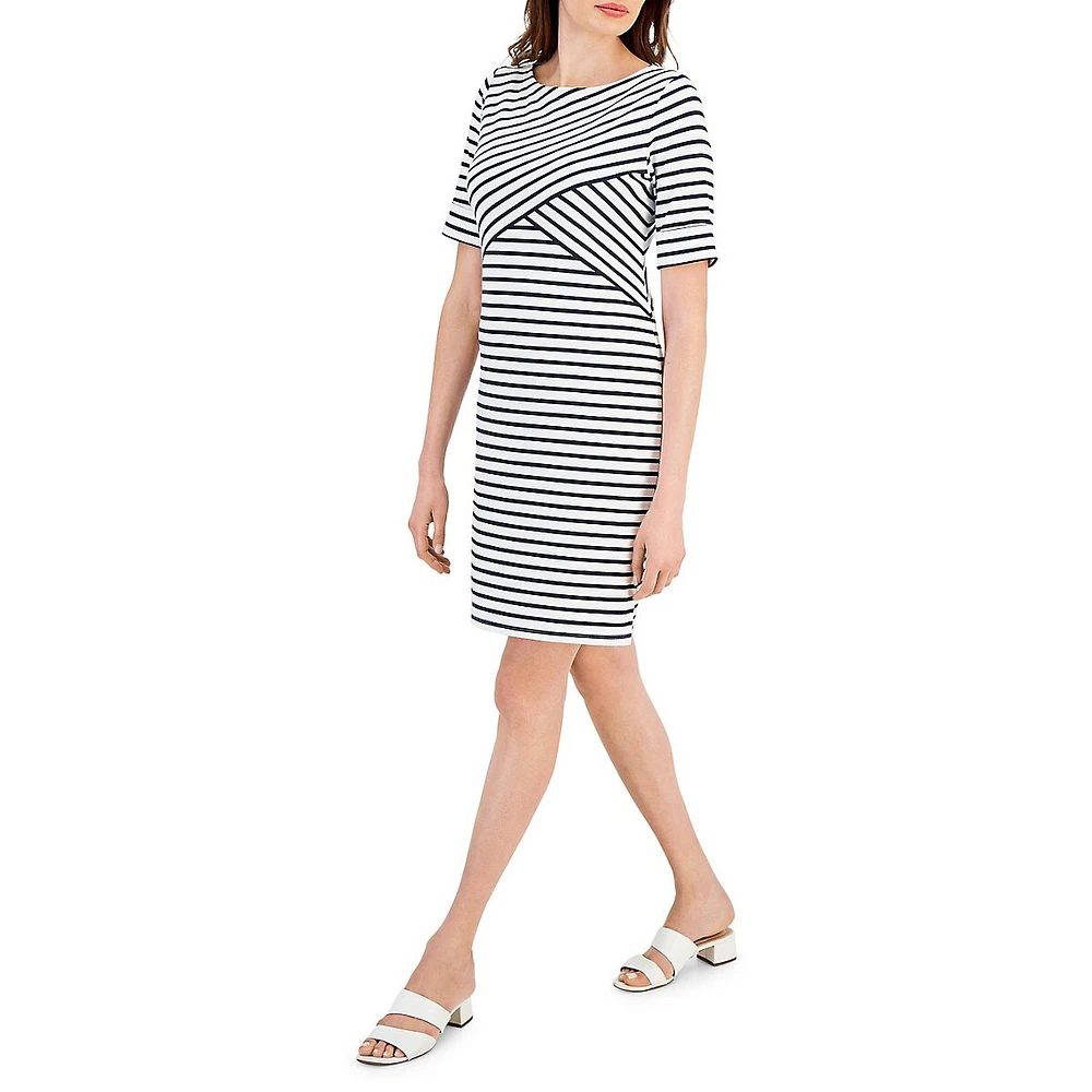 Petite Asymmetrical-Stripe T-Shirt Dress