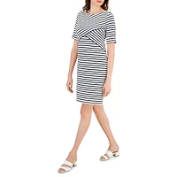 Petite Asymmetrical-Stripe T-Shirt Dress