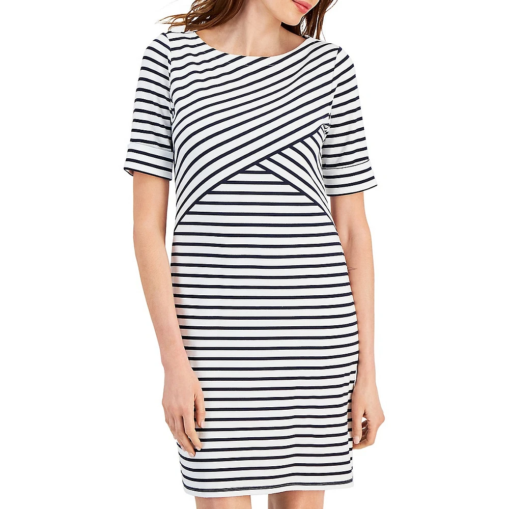 Petite Asymmetrical-Stripe T-Shirt Dress