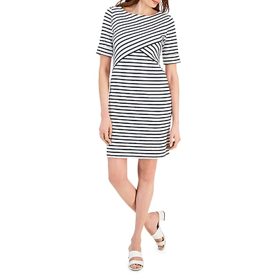 Petite Asymmetrical-Stripe T-Shirt Dress