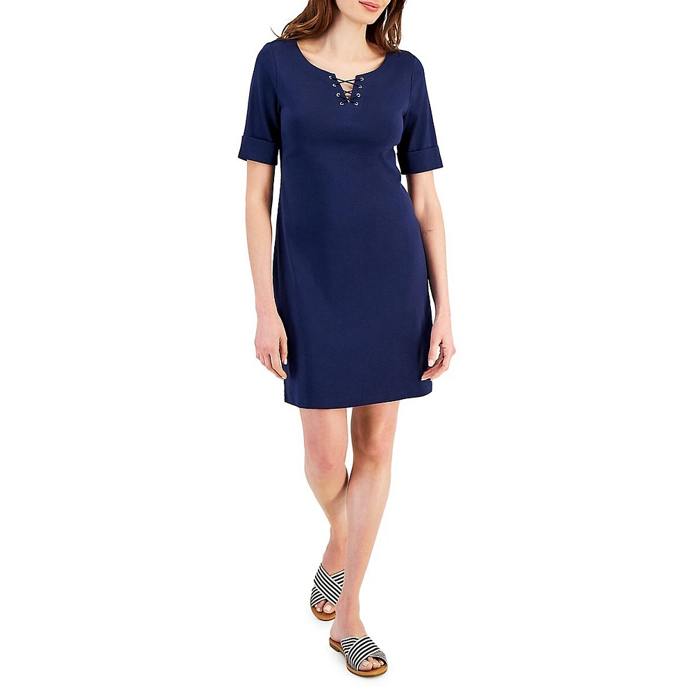 Petite Front-Laced T-Shirt Dress