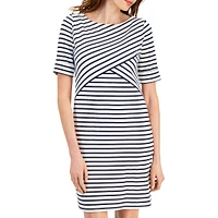 Elbow-Sleeve Abstract Stripe Dress